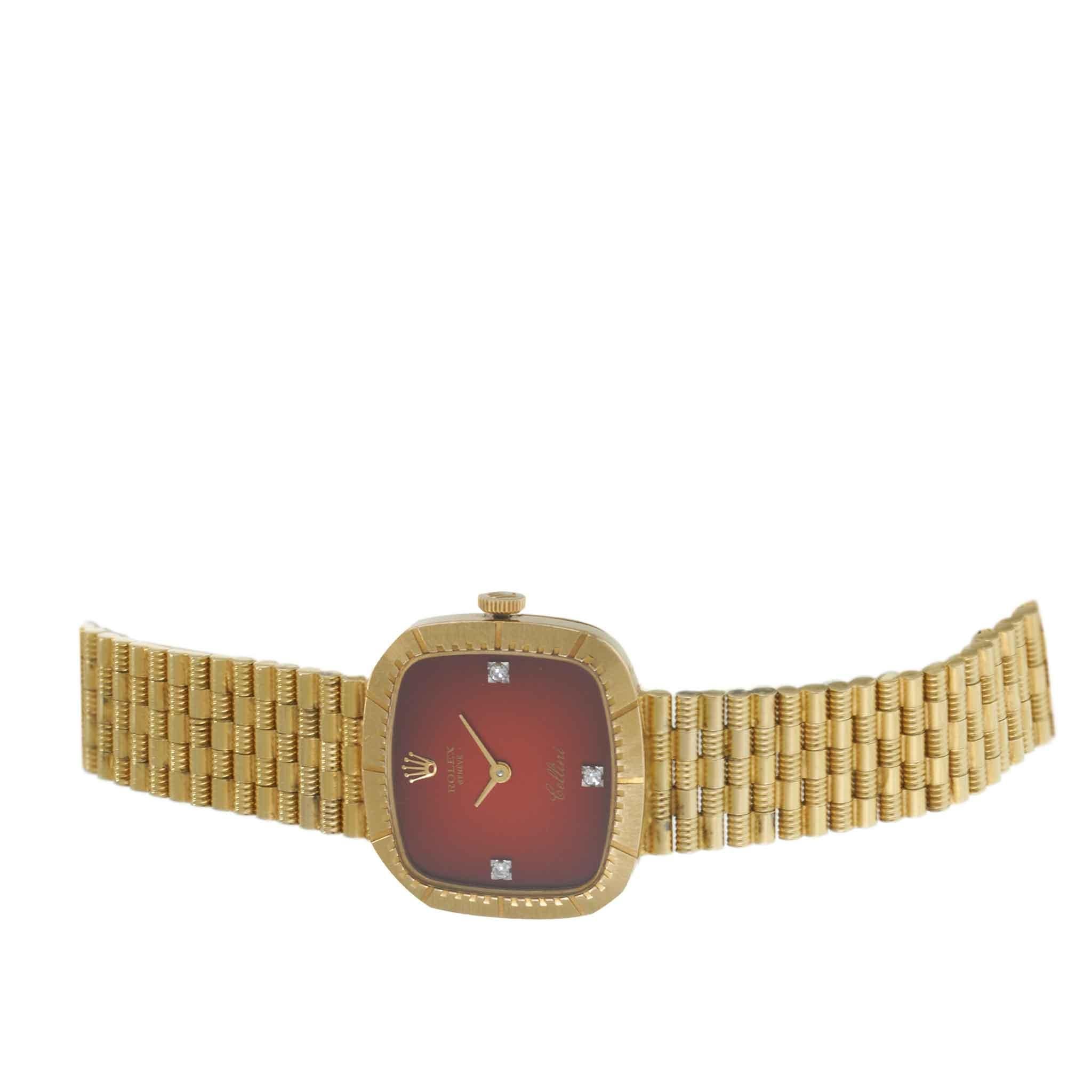 Vintage 18KT Rolex Cellini Ref. 4082 Red Vignette Diamond Dial Watch