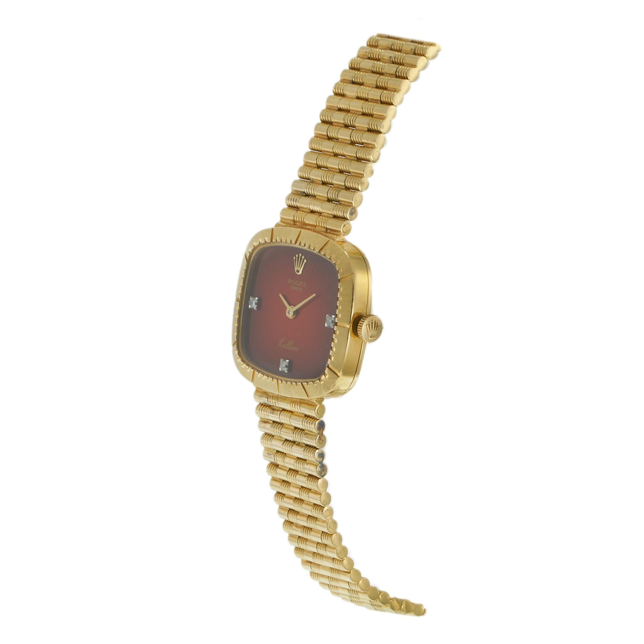 Vintage 18KT Rolex Cellini Ref. 4082 Red Vignette Diamond Dial Watch