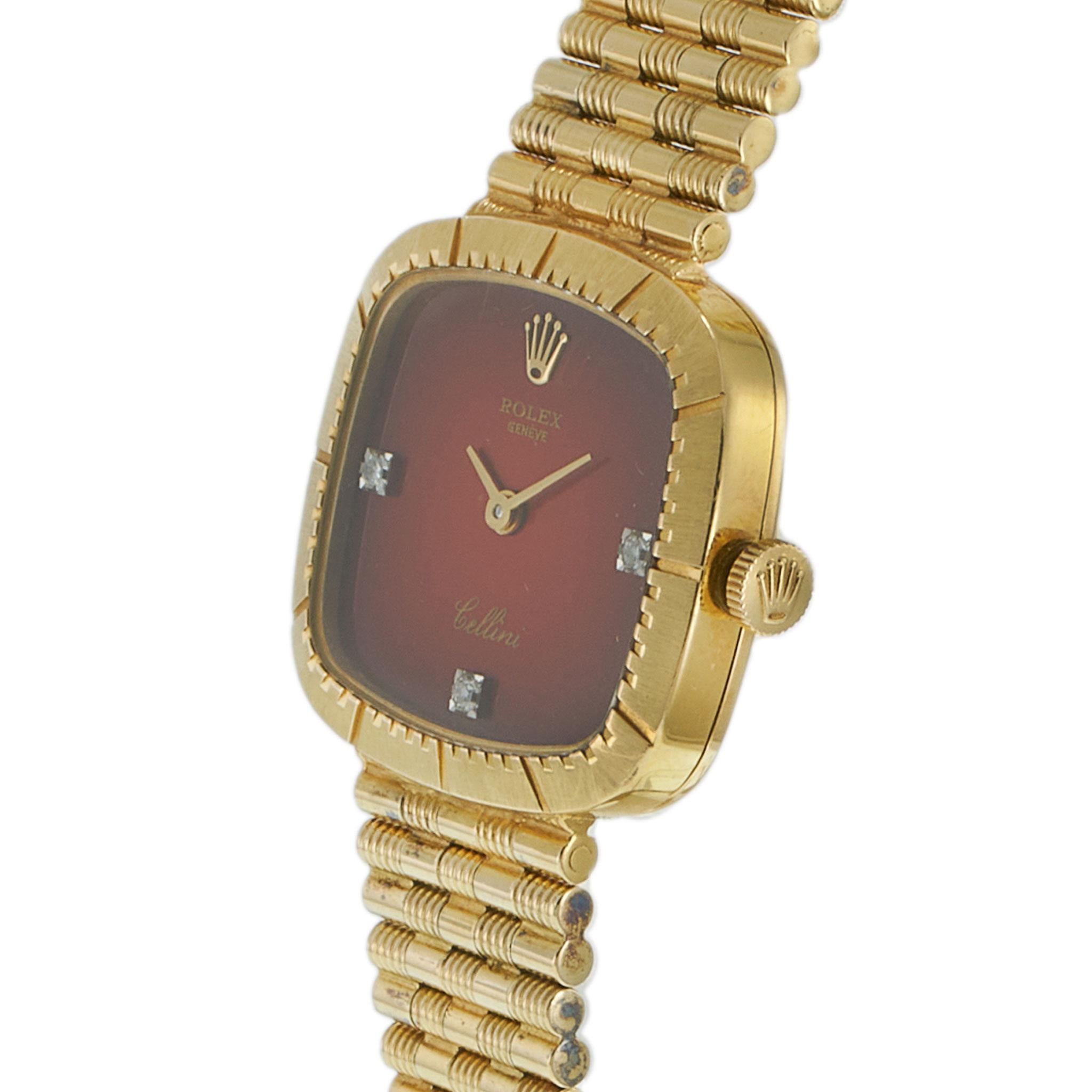 Vintage 18KT Rolex Cellini Ref. 4082 Red Vignette Diamond Dial Watch