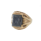 Antique 10KT Yellow Gold Carved Hematite Roman Warrior Intaglio Signet Ring