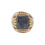 Antique 10KT Yellow Gold Carved Hematite Roman Warrior Intaglio Signet Ring