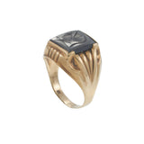 Antique 10KT Yellow Gold Carved Hematite Roman Warrior Intaglio Signet Ring