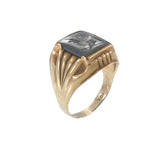 Antique 10KT Yellow Gold Carved Hematite Roman Warrior Intaglio Signet Ring
