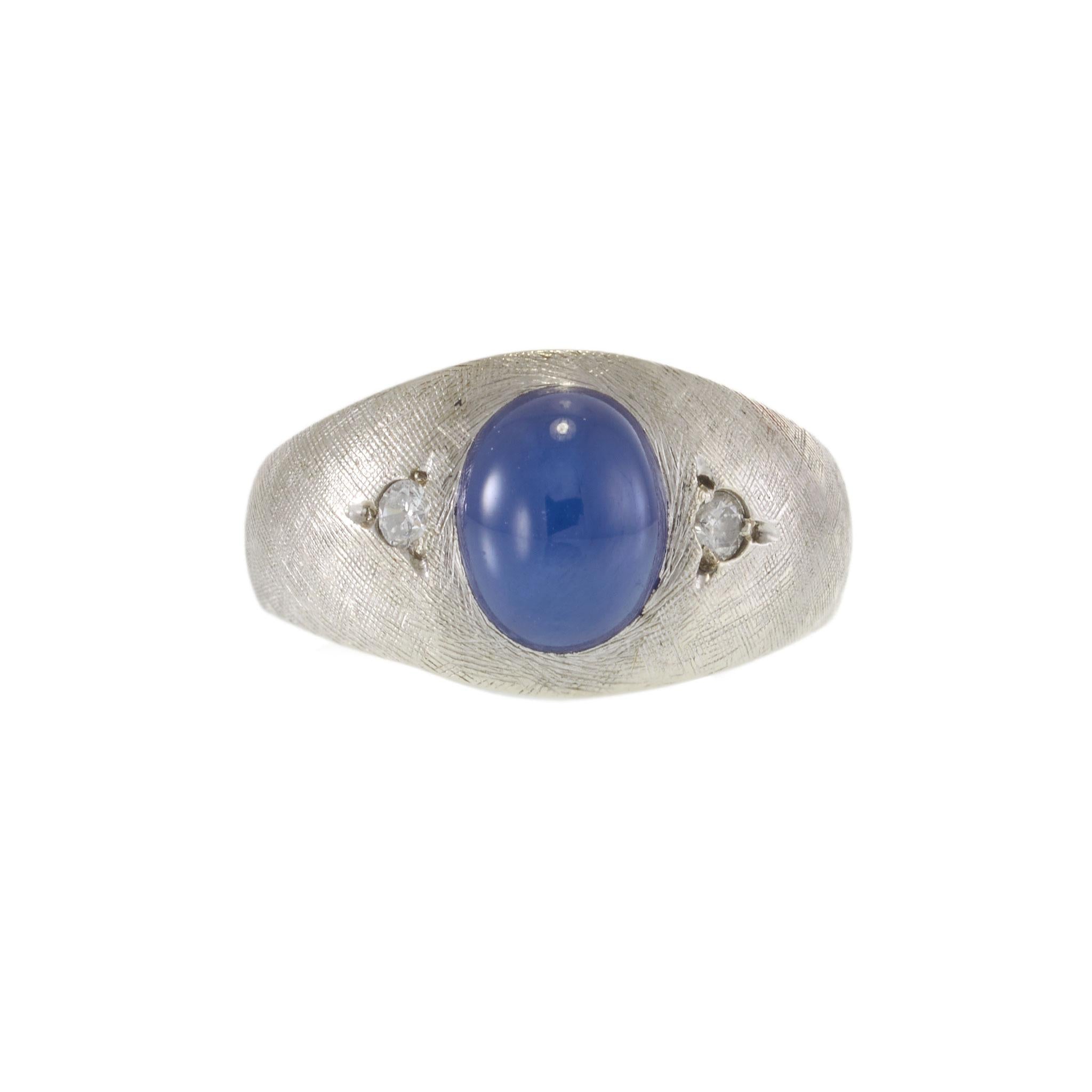 Vintage 14KT White Gold Blue Synthetic Star Sapphire and Diamond Ring