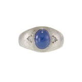 Vintage 14KT White Gold Blue Synthetic Star Sapphire and Diamond Ring