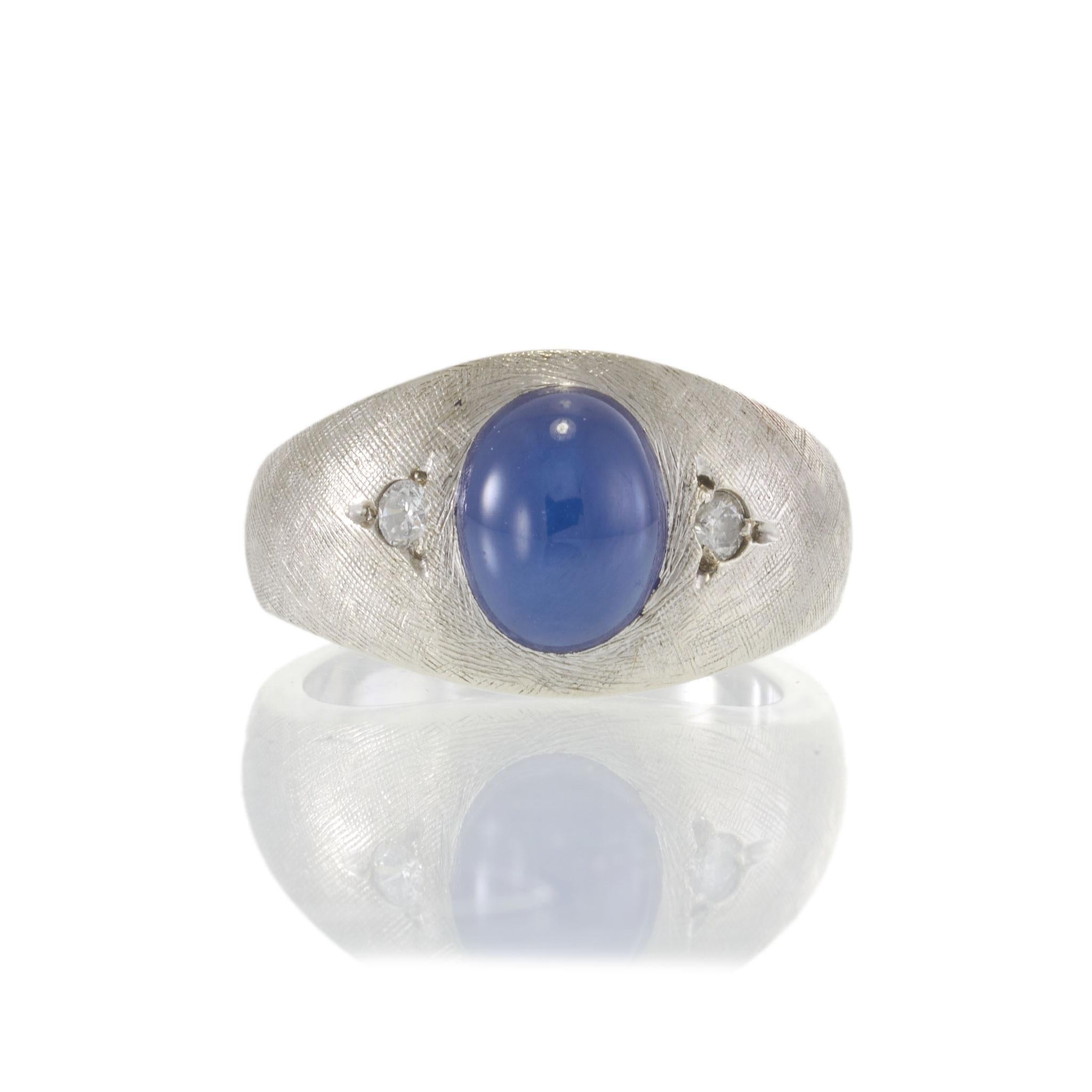 Vintage 14KT White Gold Blue Synthetic Star Sapphire and Diamond Ring
