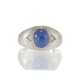 Vintage 14KT White Gold Blue Synthetic Star Sapphire and Diamond Ring
