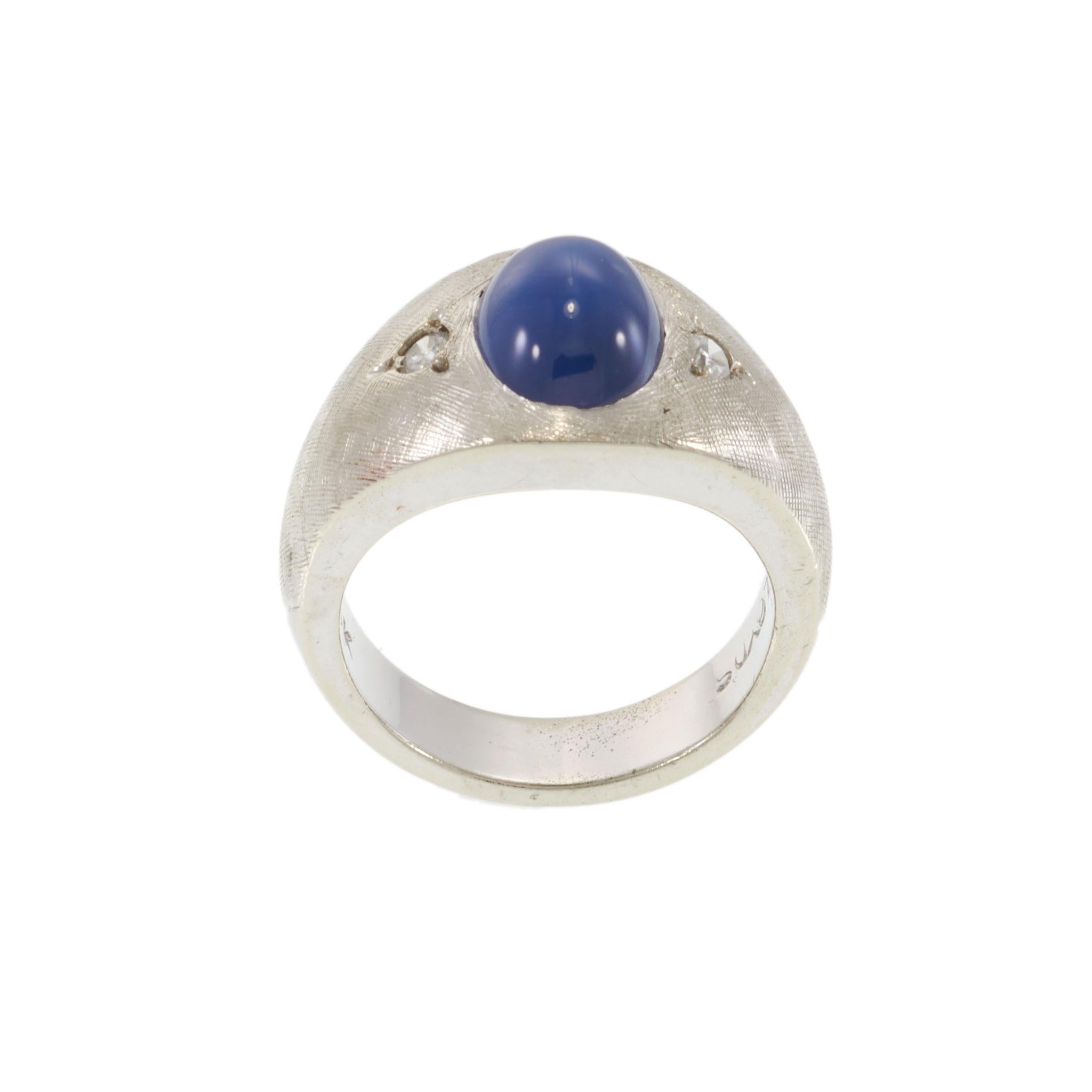 Vintage 14KT White Gold Blue Synthetic Star Sapphire and Diamond Ring