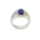 Vintage 14KT White Gold Blue Synthetic Star Sapphire and Diamond Ring