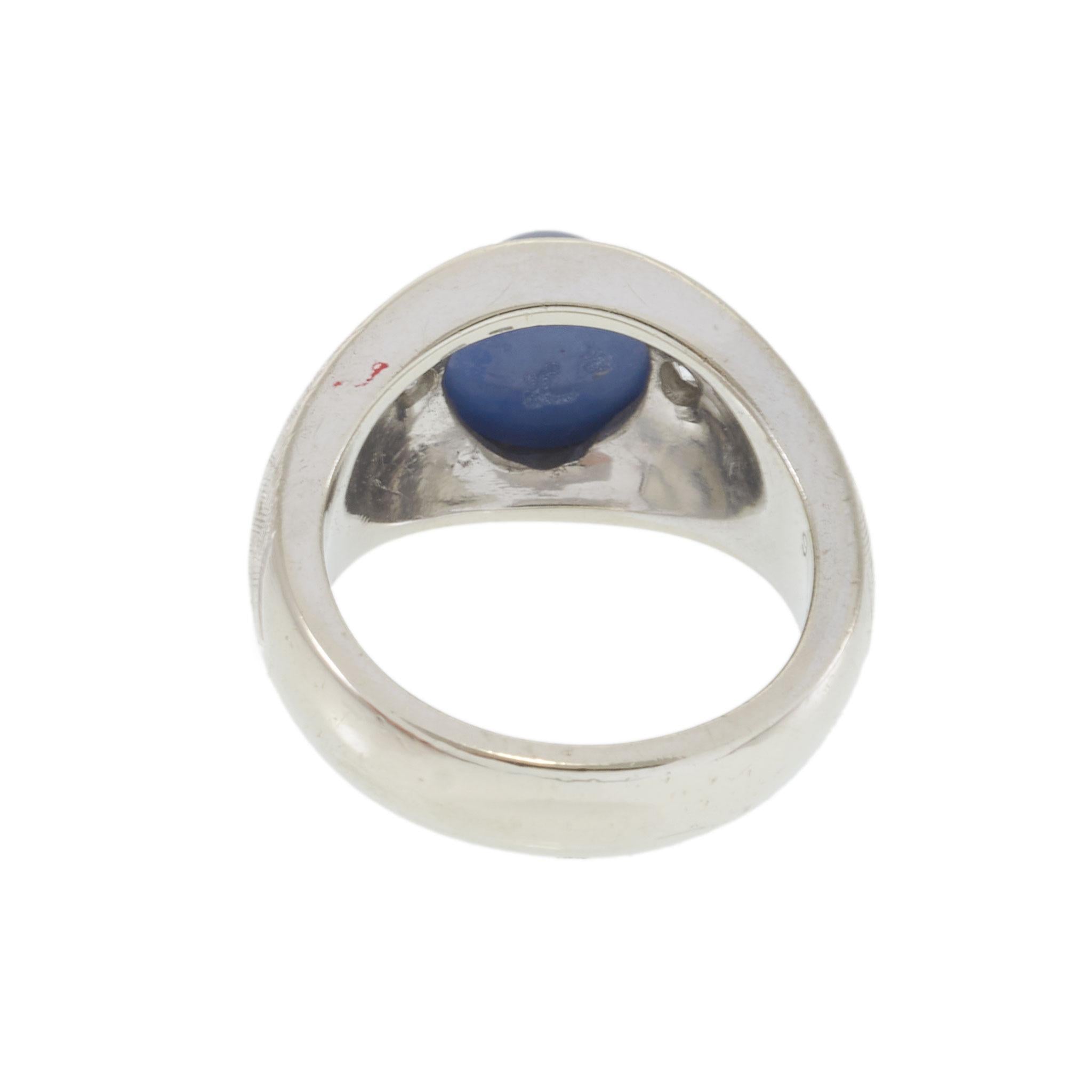 Vintage 14KT White Gold Blue Synthetic Star Sapphire and Diamond Ring