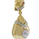 Estate Retro Period 18KT Yellow Gold Mobe Pearl and Diamond Earrings