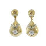 Estate Retro Period 18KT Yellow Gold Mobe Pearl and Diamond Earrings