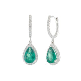 18KT White Gold Pear-Shaped Emerald and Diamond Drop Earrings