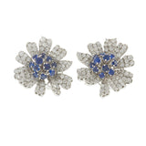 Vintage Retro Era Platinum Sapphire & Diamond Flower Earrings – 13.50CTW