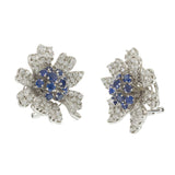 Vintage Retro Era Platinum Sapphire & Diamond Flower Earrings – 13.50CTW