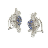 Vintage Retro Era Platinum Sapphire & Diamond Flower Earrings – 13.50CTW