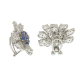 Vintage Retro Era Platinum Sapphire & Diamond Flower Earrings – 13.50CTW