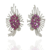 Vintage Retro Era Platinum Ruby & Diamond Clip Earrings