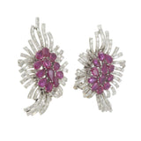 Vintage Retro Era Platinum Ruby & Diamond Clip Earrings