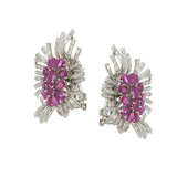Vintage Retro Era Platinum Ruby & Diamond Clip Earrings