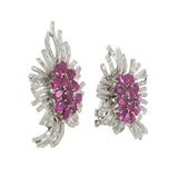 Vintage Retro Era Platinum Ruby & Diamond Clip Earrings