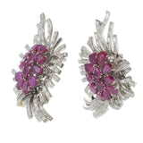 Vintage Retro Era Platinum Ruby & Diamond Clip Earrings