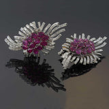 Vintage Retro Era Platinum Ruby & Diamond Clip Earrings