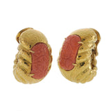 Vintage circa 1980s Signed David Webb 18KT Yellow Gold and Coral Clip Earrings