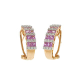 18KT Rose Gold Diamond & Pink Sapphire Wide Huggie Earrings