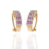 18KT Rose Gold Diamond & Pink Sapphire Wide Huggie Earrings