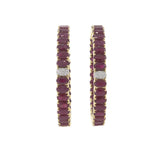 18KT Yellow Gold Ruby and Diamond Round Hoop Earrings