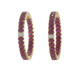 18KT Yellow Gold Ruby and Diamond Round Hoop Earrings