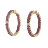18KT Yellow Gold Ruby and Diamond Round Hoop Earrings