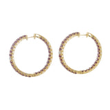 18KT Yellow Gold Ruby and Diamond Round Hoop Earrings