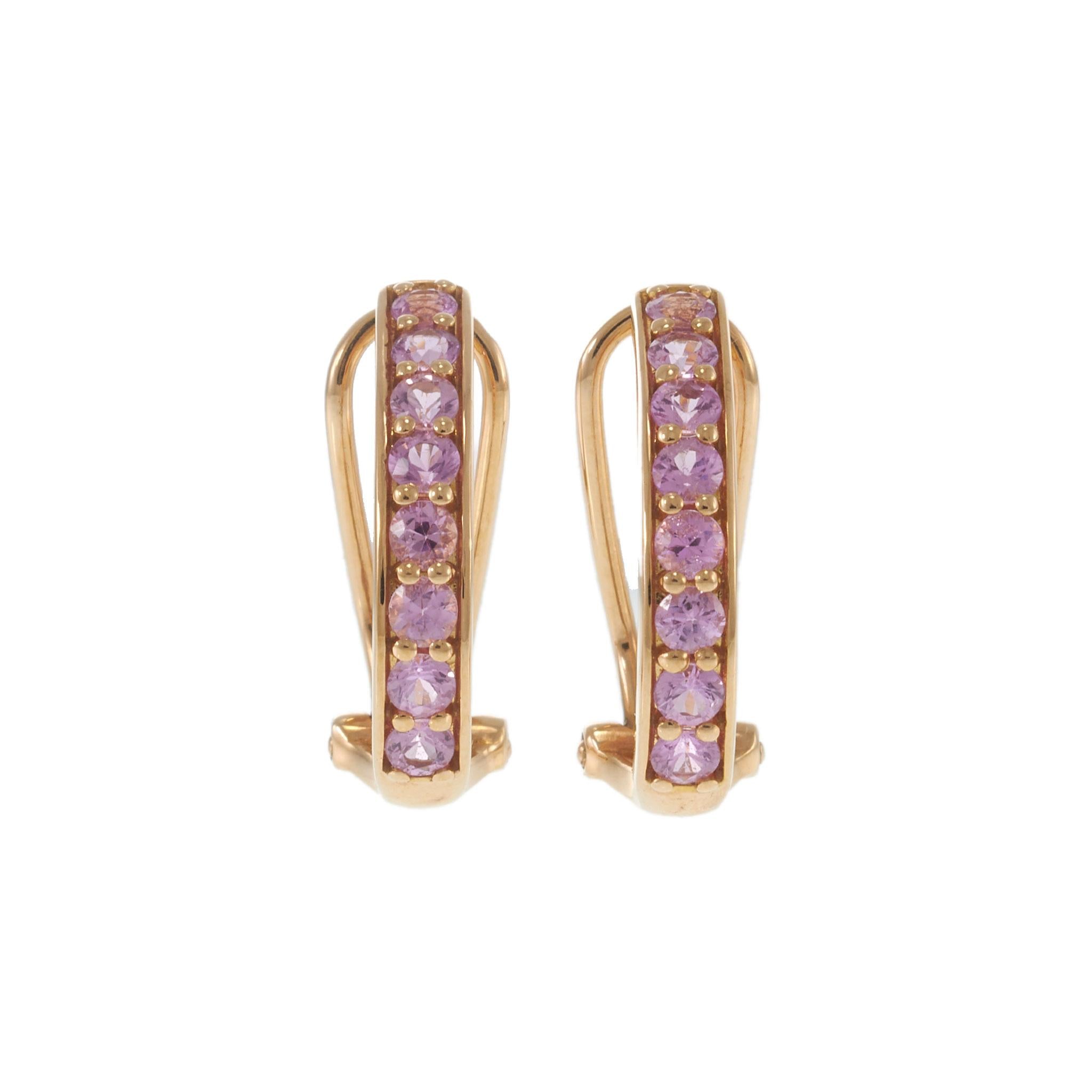 18KT Rose Gold Pink Sapphire Huggie Earrings