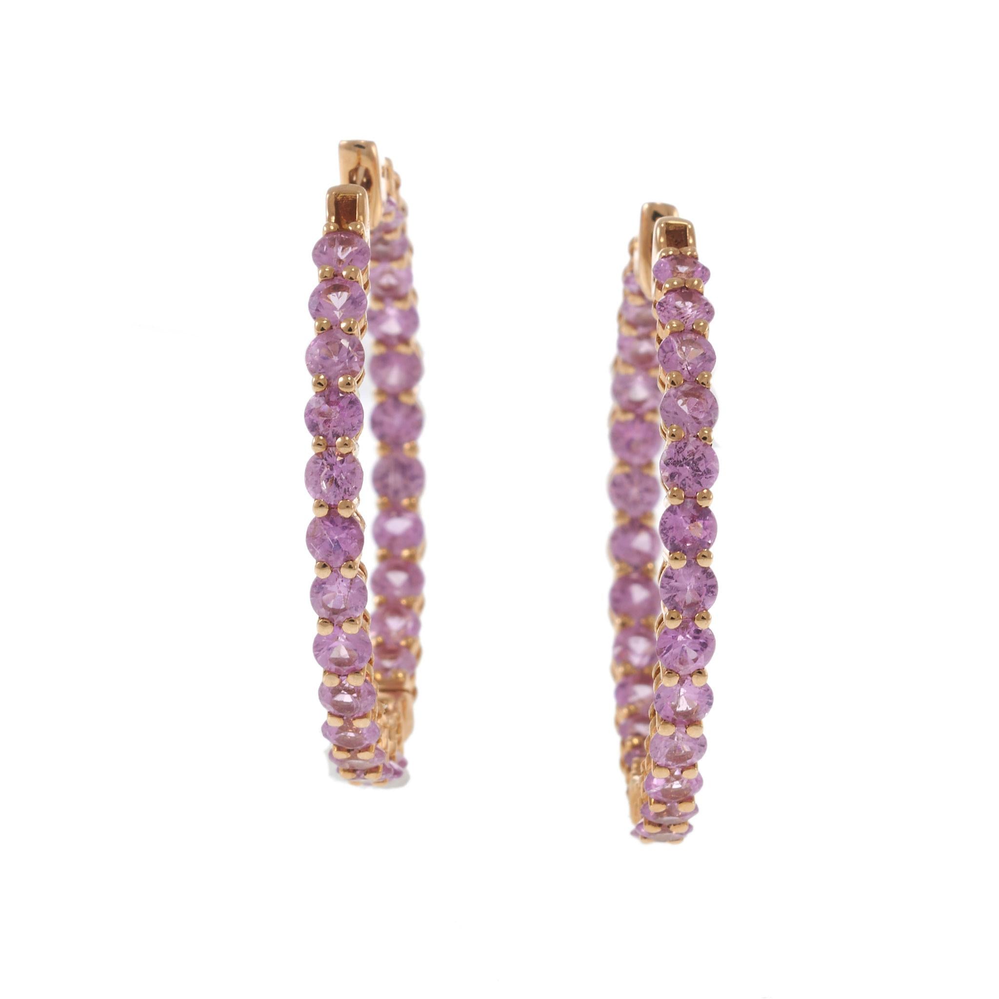 18KT Rose Gold Pink Sapphire Inside-Out Hoop Earrings