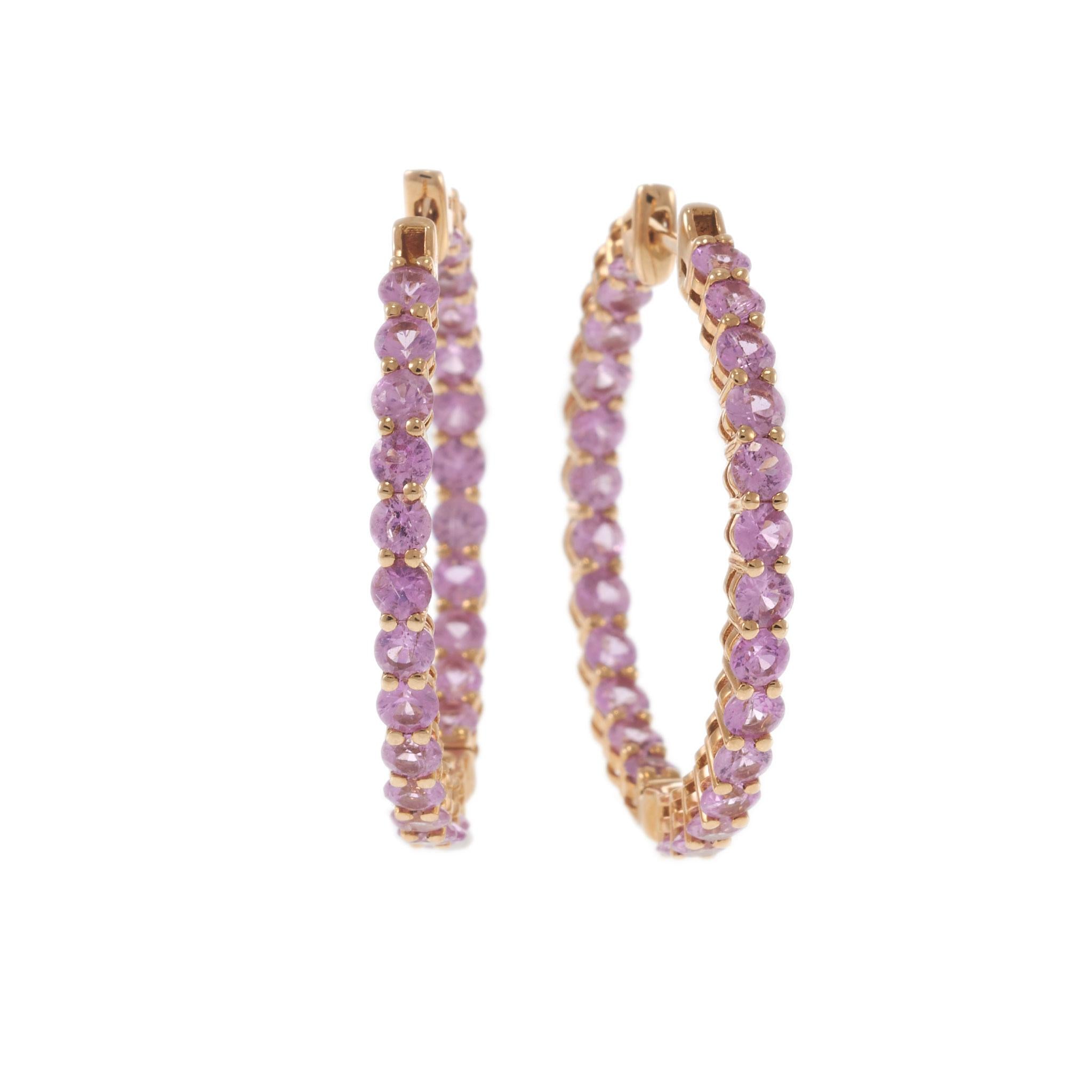 18KT Rose Gold Pink Sapphire Inside-Out Hoop Earrings