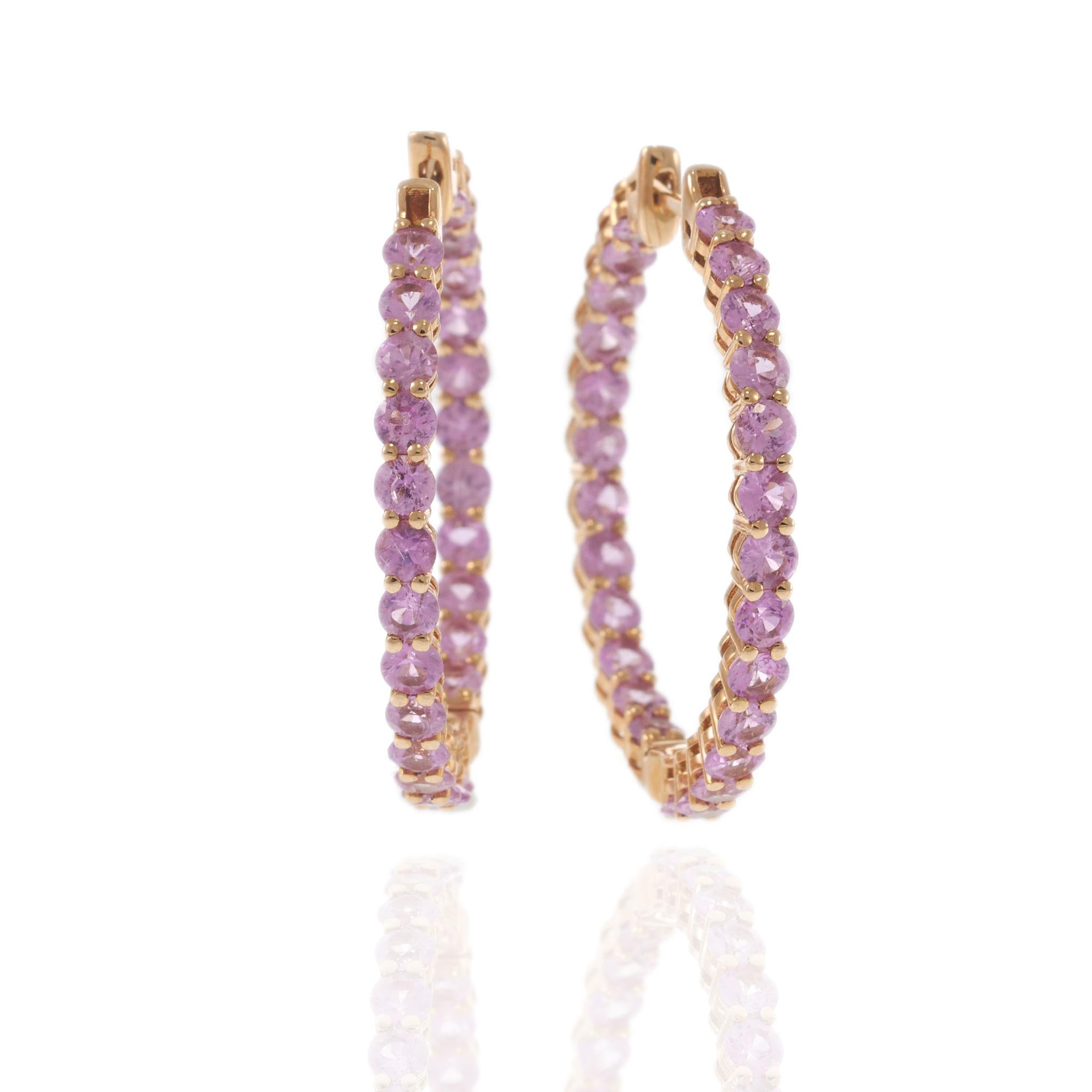 18KT Rose Gold Pink Sapphire Inside-Out Hoop Earrings