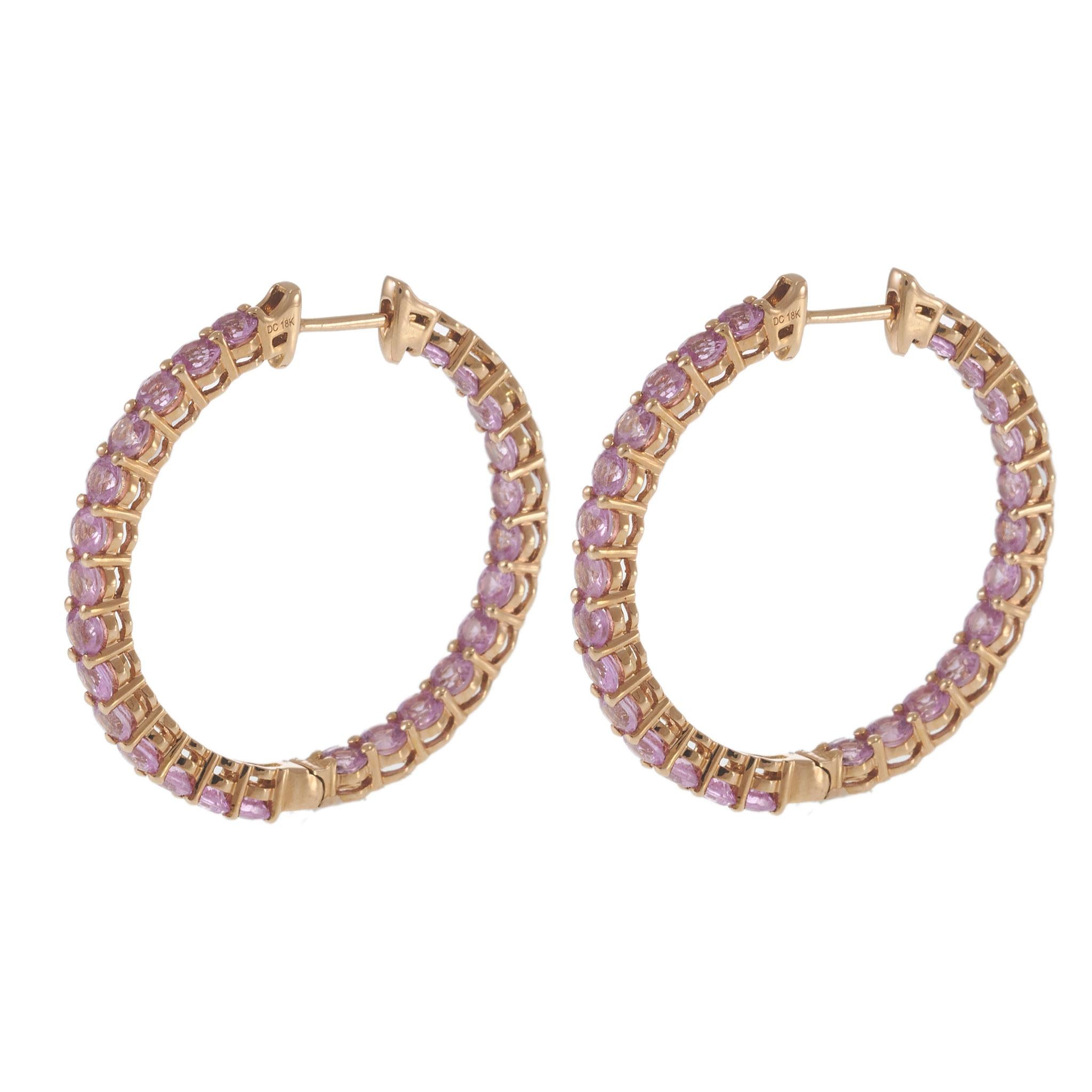 18KT Rose Gold Pink Sapphire Inside-Out Hoop Earrings