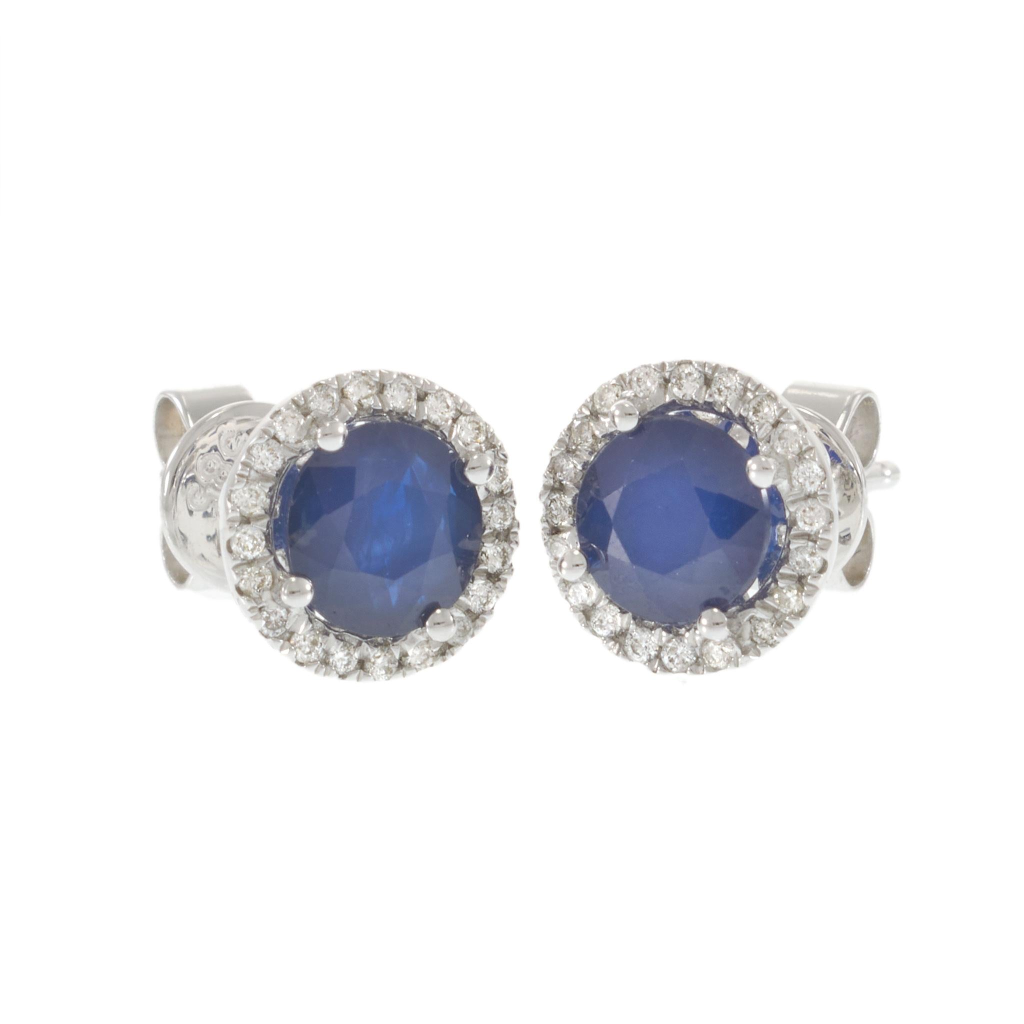 14KT White Gold 2.20CT-TW Blue Sapphire Diamond Circular Halo Stud Earrings