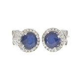 14KT White Gold 2.20CT-TW Blue Sapphire Diamond Circular Halo Stud Earrings