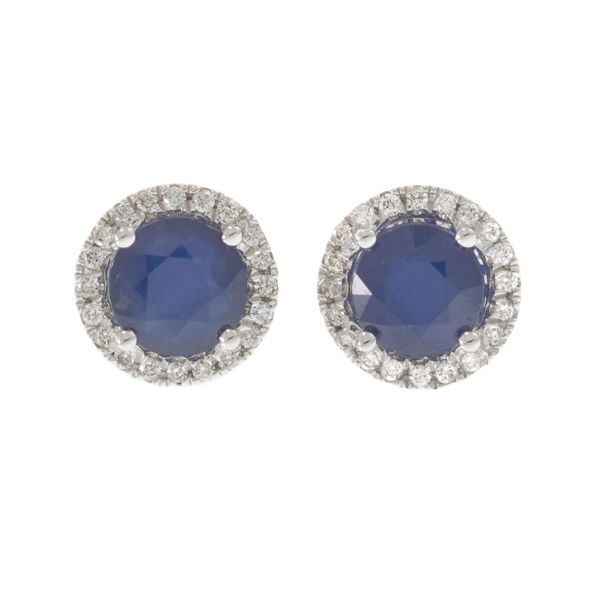 14KT White Gold 2.20CT-TW Blue Sapphire Diamond Circular Halo Stud Earrings