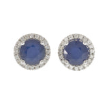 14KT White Gold 2.20CT-TW Blue Sapphire Diamond Circular Halo Stud Earrings