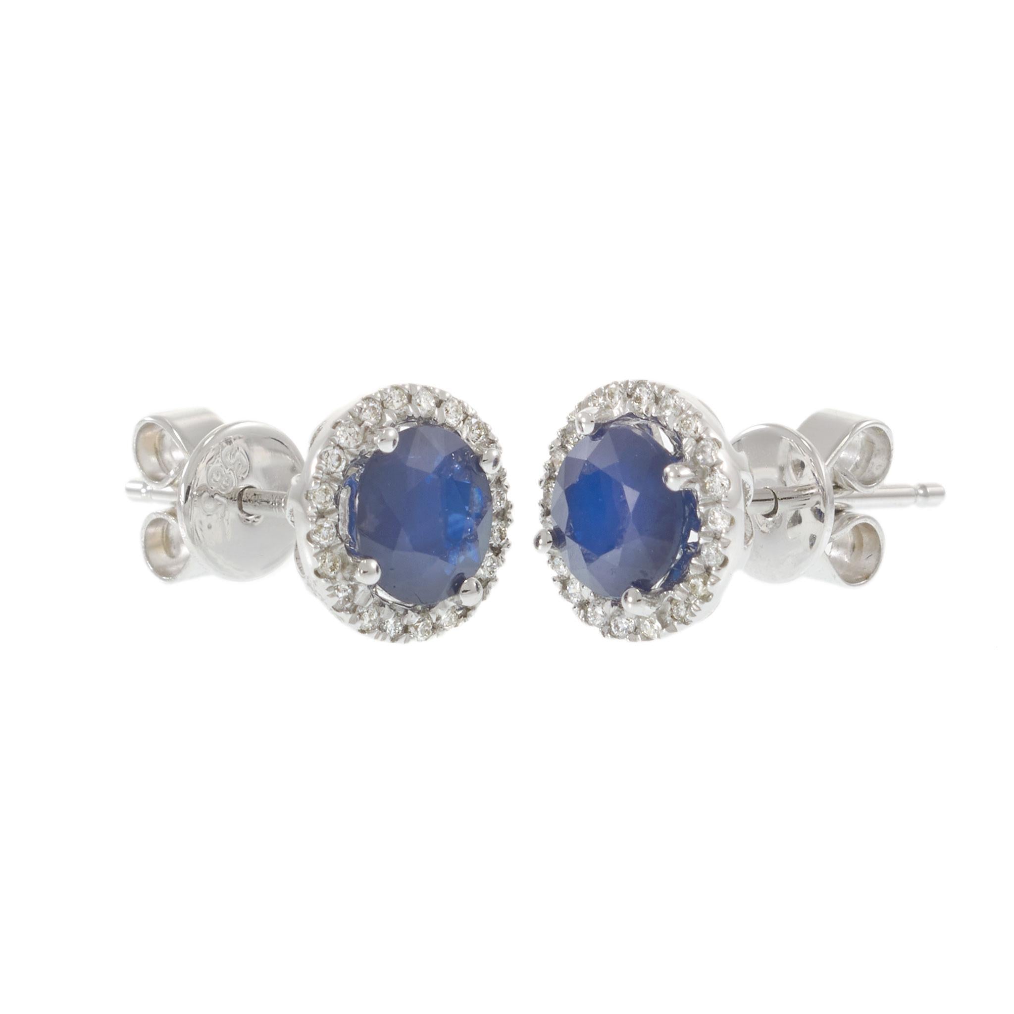 14KT White Gold 2.20CT-TW Blue Sapphire Diamond Circular Halo Stud Earrings