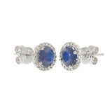 14KT White Gold 2.20CT-TW Blue Sapphire Diamond Circular Halo Stud Earrings