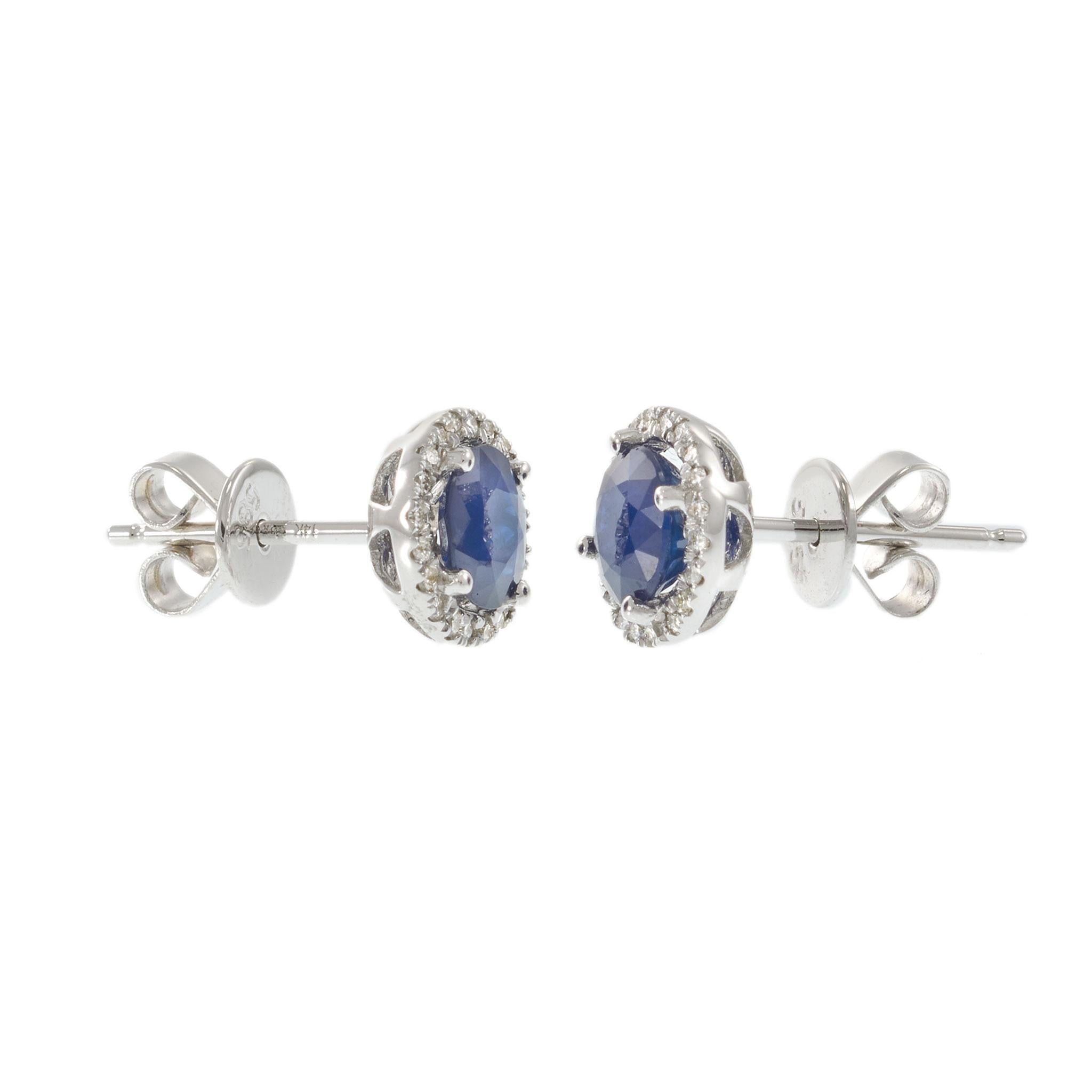 14KT White Gold 2.20CT-TW Blue Sapphire Diamond Circular Halo Stud Earrings