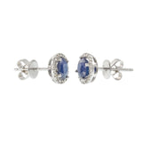 14KT White Gold 2.20CT-TW Blue Sapphire Diamond Circular Halo Stud Earrings