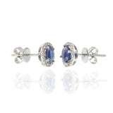 14KT White Gold 2.20CT-TW Blue Sapphire Diamond Circular Halo Stud Earrings