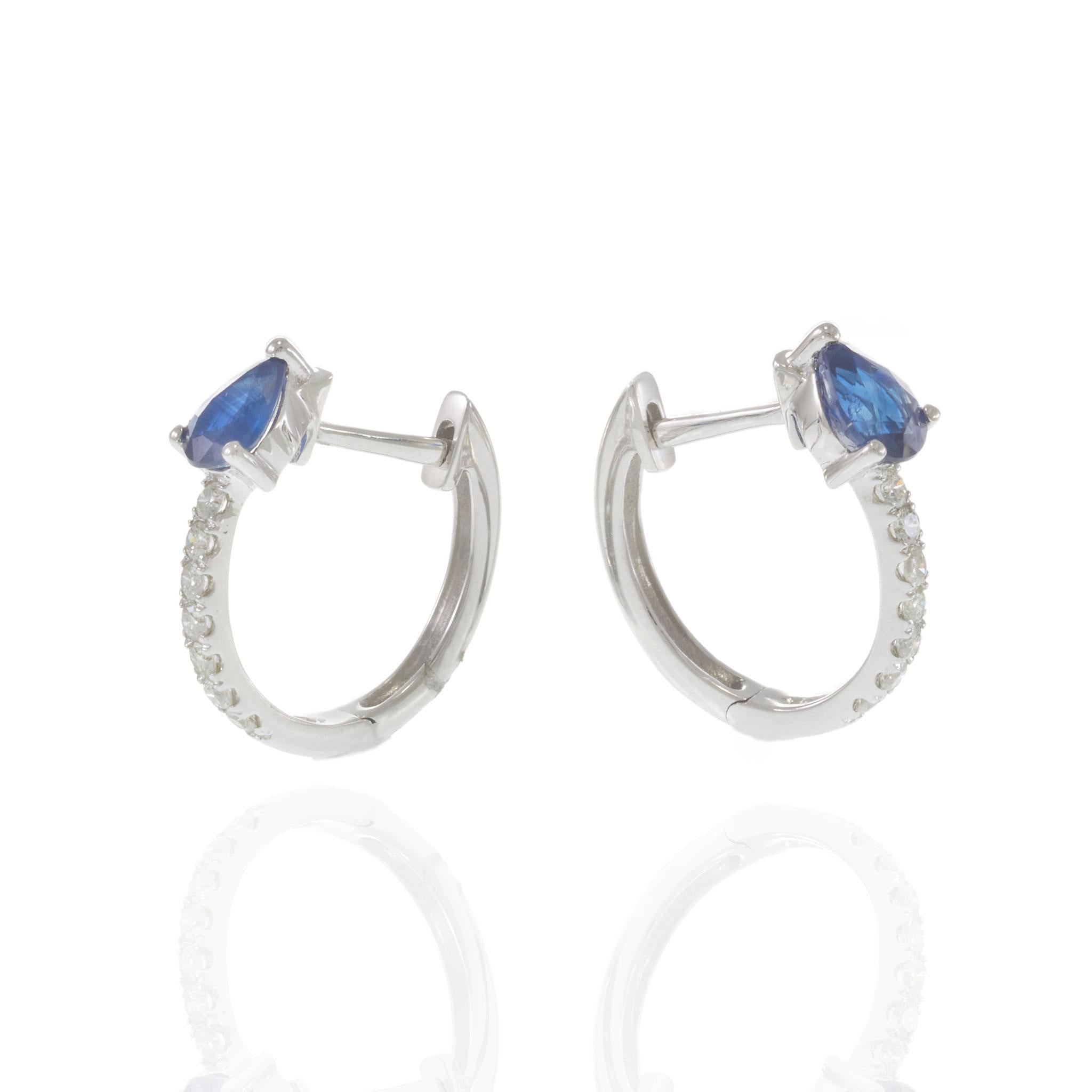 14KT White Gold Sapphire and Diamond Huggie Earrings – 0.88CT