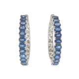 18KT White Gold 5.88CT Blue Sapphire Hoop Earrings